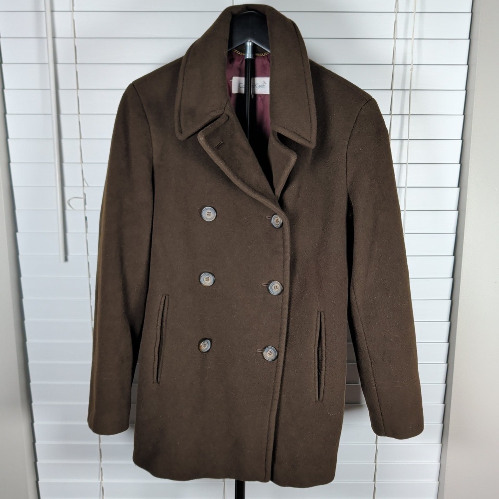 Calvin Klein Peacoat Women 6 Brown Wool Cashmere Double Breasted Jacket Exc